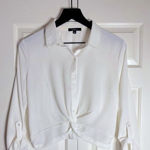 Cropped white button up blouse